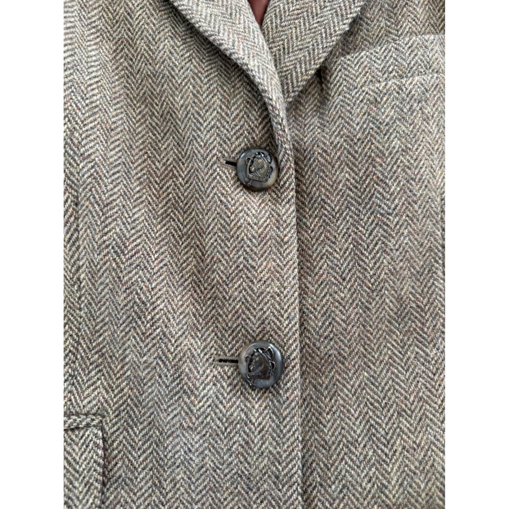 Lauren Ralph Lauren 6P Lambswool Herringbone Equestrian Blazer Heritage Brown - Picture 10 of 13